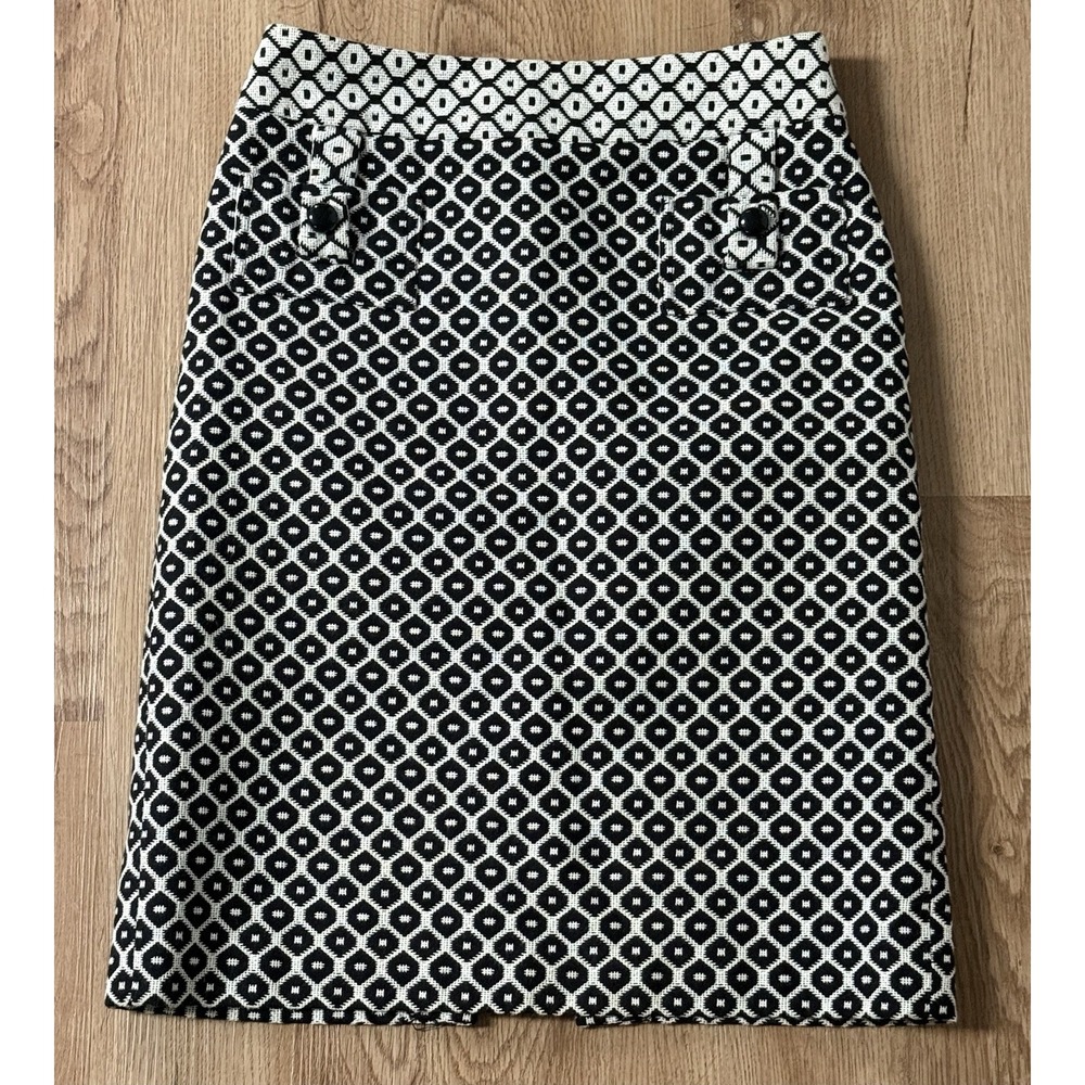 Milly of New York Skirt Geometric Pencil Cotton Textured Black White Size 2